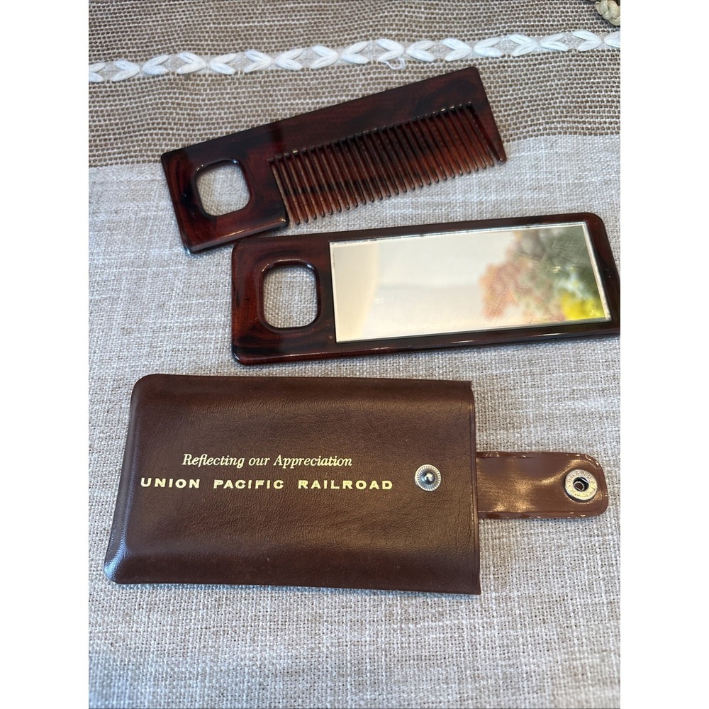 Vintage Union Pacific Railroad Comb and Mirror set